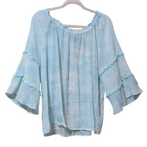 Zac and Rachel Blue Gauzy Boho Tie Dye Blouse Size XXL cloud print FLAW plus